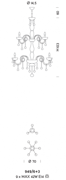 Подвесной светильник Sylcom Dandolo 949/6+3