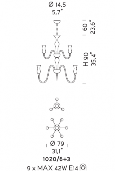 Люстра подвесная Sylcom Teodato 1020/6+3 Люстра подвесная Sylcom Teodato 1020/6+3
