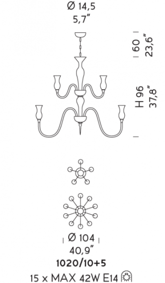Люстра подвесная Sylcom Teodato 1020/10+5 Люстра подвесная Sylcom Teodato 1020/10+5