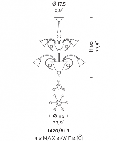 Подвесная люстра Sylcom Venier 1420/6+3 Подвесная люстра Sylcom Venier 1420/6+3